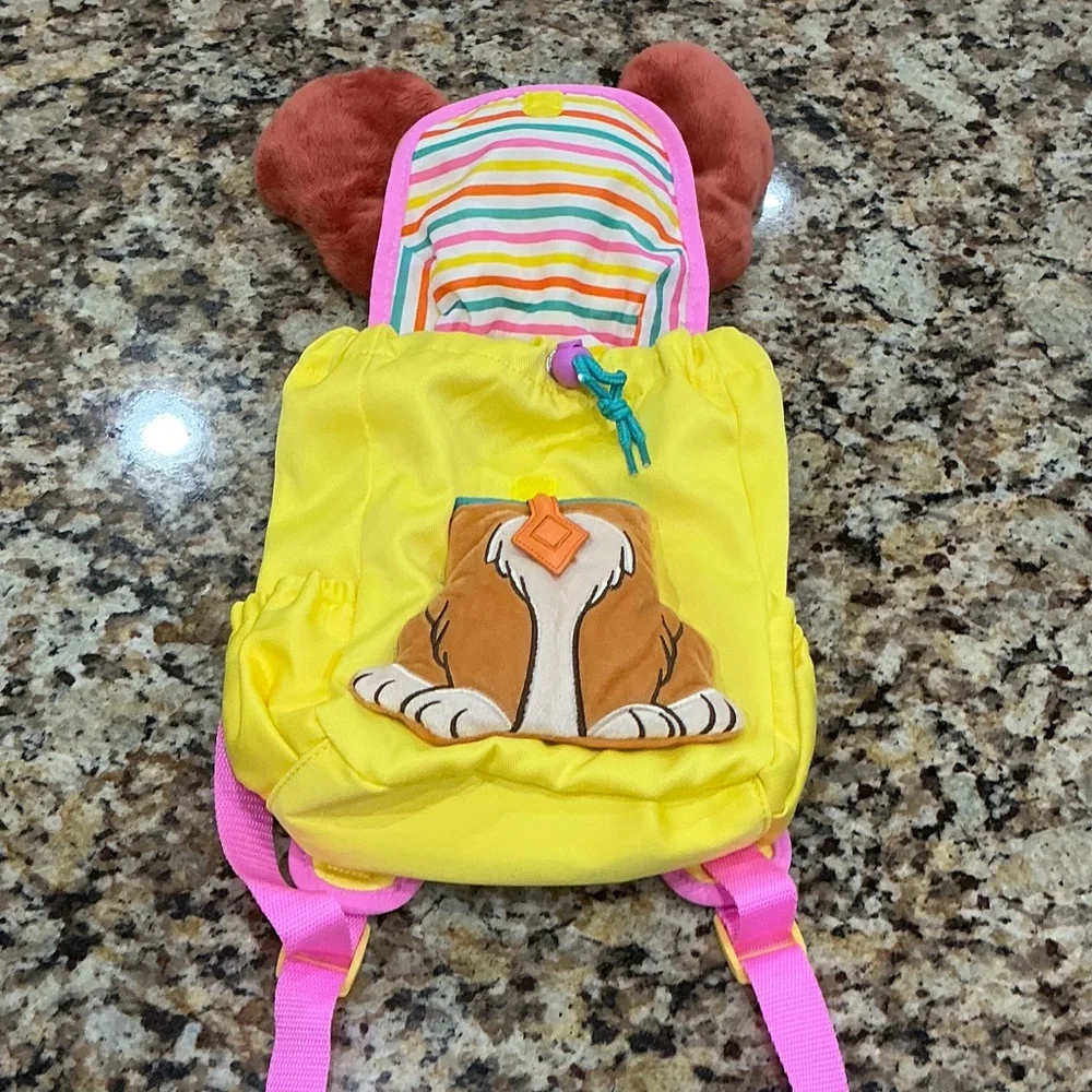 Disney Plush Brown Dog Kids Backpack with Yellow Body and Pink Straps
